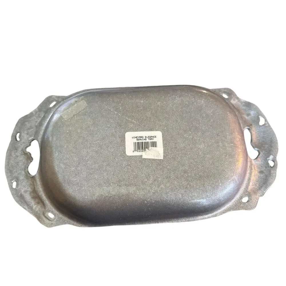 Vintage Pewter Serving Tray Dish Ornate Grape Handles 11.5